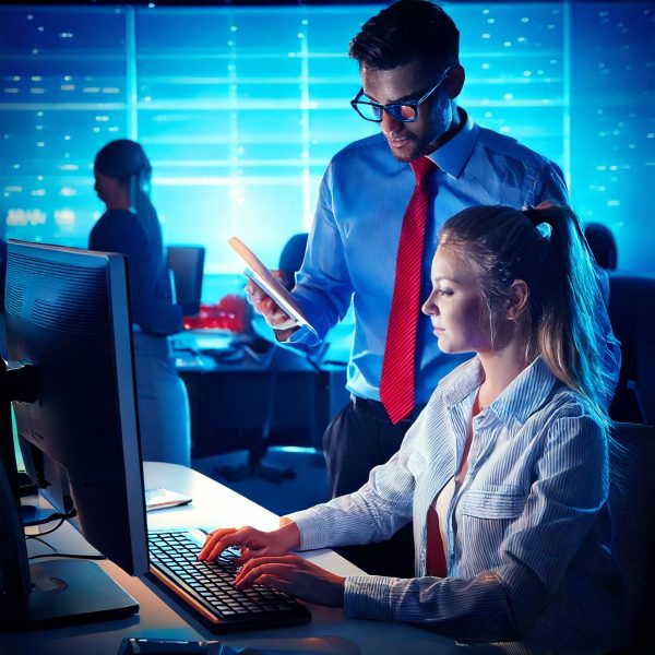 Firefly office workers working, blue tones red higlights 18164